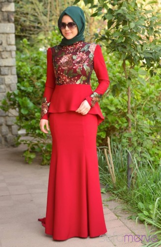 Minel Ask Hijab Dress 9002-03 Claret Red 9002-03