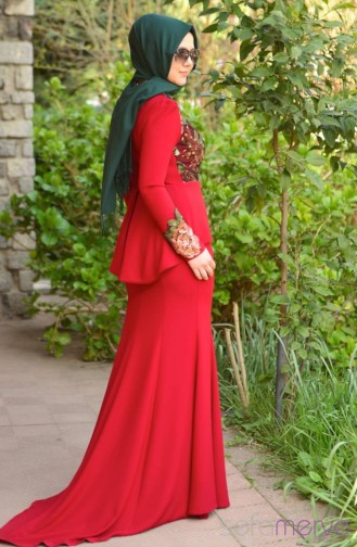 Minel Ask Hijab Dress 9002-03 Claret Red 9002-03