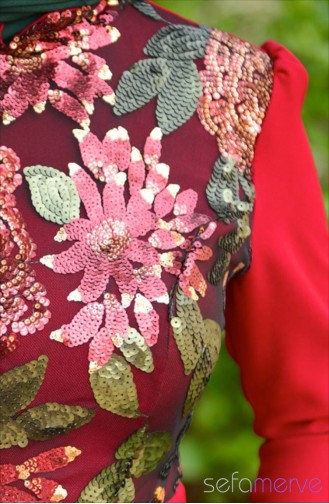 Minel Ask Hijab Dress 9002-03 Claret Red 9002-03
