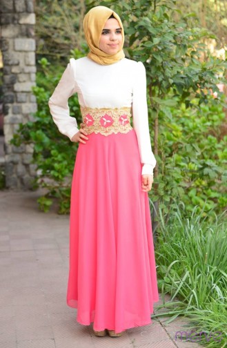 Yazlık ZRF Tesettür Elbise 9048Ü-02 Pembe