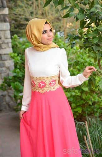 Yazlık ZRF Tesettür Elbise 9048Ü-02 Pembe