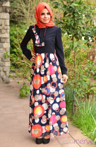 Dunkelblau Hijab Kleider 5268-03