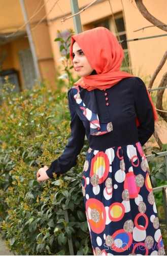 Dunkelblau Hijab Kleider 5268-03