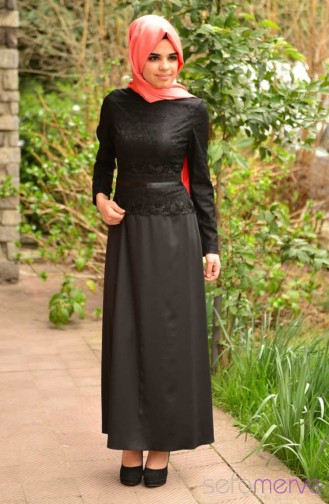 Yazlık ZRF Tesettür Elbise 9013-01 Siyah
