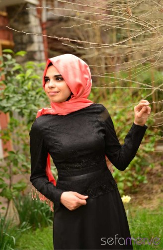 Yazlık ZRF Tesettür Elbise 9013-01 Siyah