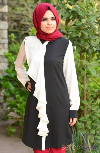Minel Aşk Tunik 7001-01 Siyah Beyaz