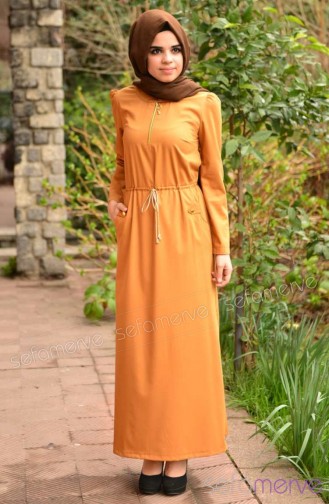 Perçem Hijab Dress 3062-03 Mustard 3062-03