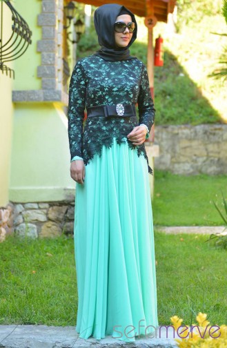 Black Hijab Evening Dress 3260-05