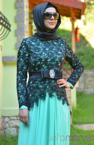 Black Hijab Evening Dress 3260-05