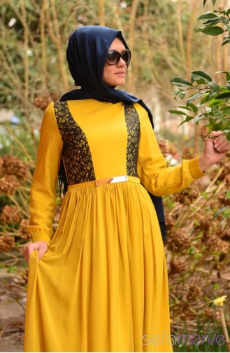 Saffron Colored Hijab Dress 9002-05