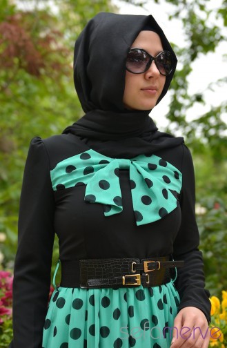 Sefamerve Kombin Elbise GLY 3042-08 Siyah Mint Yeşil