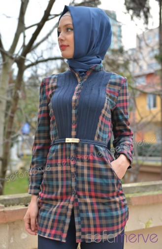 Sefamerve Kombin Gömlek GLY 0215-04 Lacivert-Yeşil