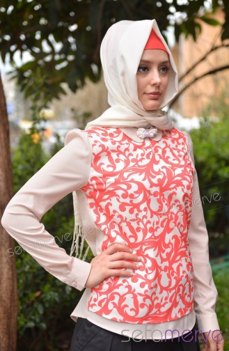 Sefamerve Combination Blouse GLY 1010-04 Coral-Powder 1010-04