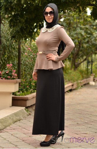 Sefamerve Kombin Elbise GLY 0322-05 Vizon Siyah