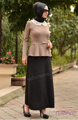 Sefamerve Kombin Elbise GLY 0322-05 Vizon Siyah