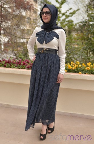 Navy Blue Hijab Dress 3042-03