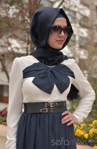 Navy Blue Hijab Dress 3042-03