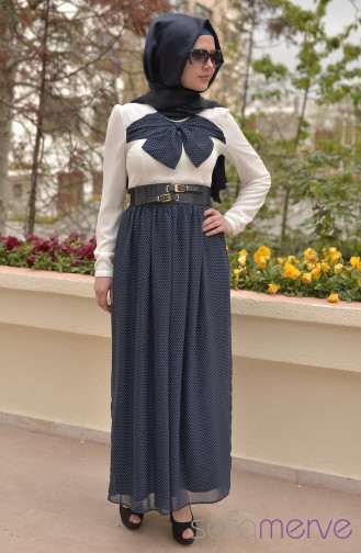 Navy Blue Hijab Dress 3042-03