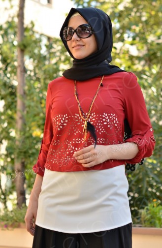 Sefamerve Kombin Bluz GLY 0304-08 Bordo-Beyaz