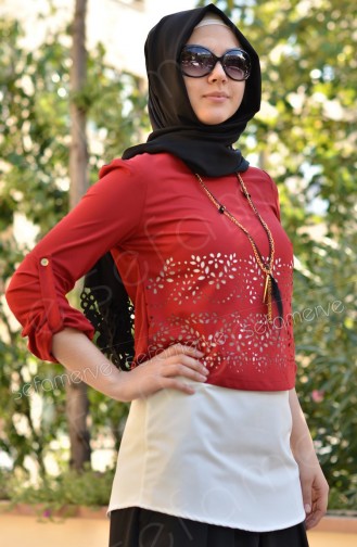 Sefamerve Kombin Bluz GLY 0304-08 Bordo-Beyaz