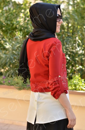 Sefamerve Kombin Bluz GLY 0304-08 Bordo-Beyaz