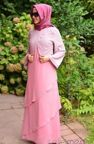 SM Özel Tasarım Kombinler Bolero Elbise Takım 8220-03 Pembe