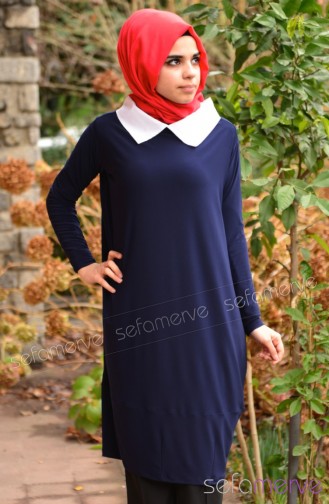 Plain Long Tunic 7744-03 Navy Blue 7744-03