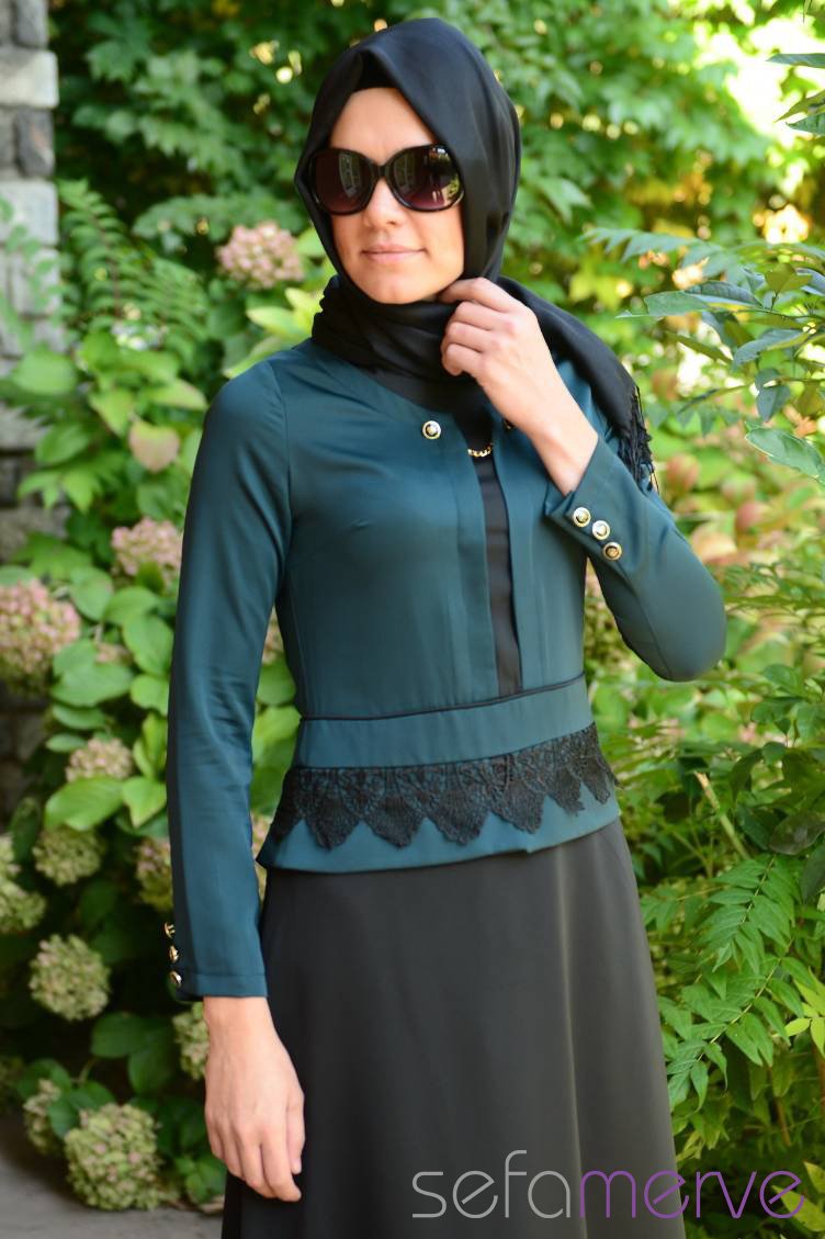 Selviler Combination Dress 14.4147-03 Green-Black 14.4147-03 | Sefamerve Selviler Combination Dress 14.4147-03 Green-Black 14.4147-03 | Sefamerve