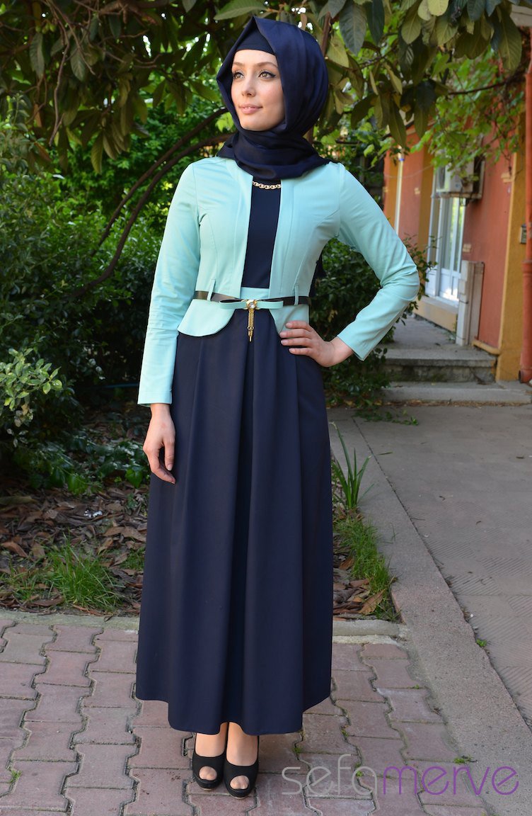 Navy blue and green sales dress