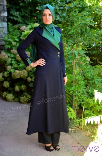 Selviler Combination Dress 14.4085-05 Navy Blue-Green 14.4085-05