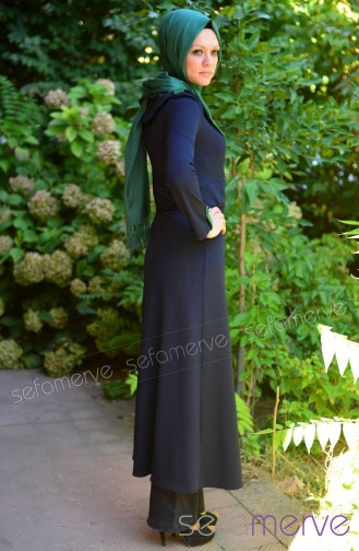 Selviler Combination Dress 14.4085-05 Navy Blue-Green 14.4085-05