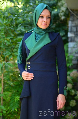 Selviler Combination Dress 14.4085-05 Navy Blue-Green 14.4085-05