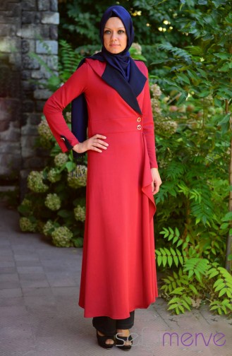 Selviler Combination Dress 14.4085-06 Claret Red-Navy Blue 14.4085-06