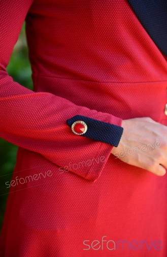 Selviler Combination Dress 14.4085-06 Claret Red-Navy Blue 14.4085-06