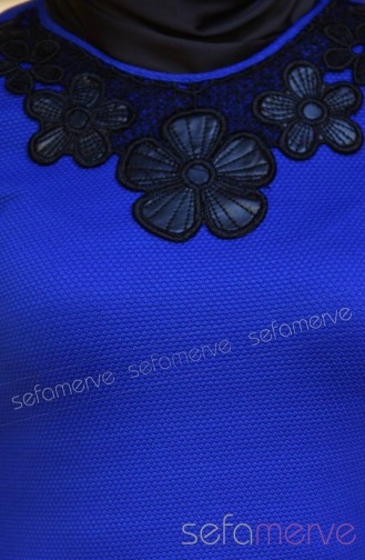 Selviler Combination Dress 14.4133-03 Blue-Black 14.4133-03