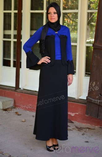 Selviler Combination Dress 14.4136-04 Blue-Black 14.4136-04
