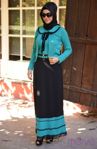 Selviler Combination Dress 14.4137-02 Green-Black 14.4137-02