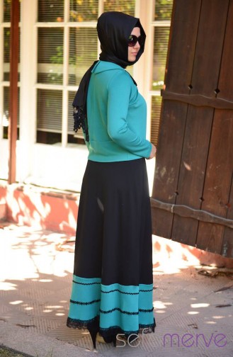 Selviler Combination Dress 14.4137-02 Green-Black 14.4137-02