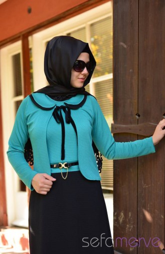 Selviler Combination Dress 14.4137-02 Green-Black 14.4137-02