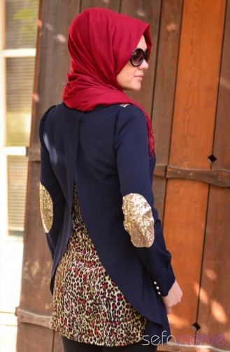 Sefamerve Combination Tunic GLY 140703-07 Navy Blue Claret Red 140703-07