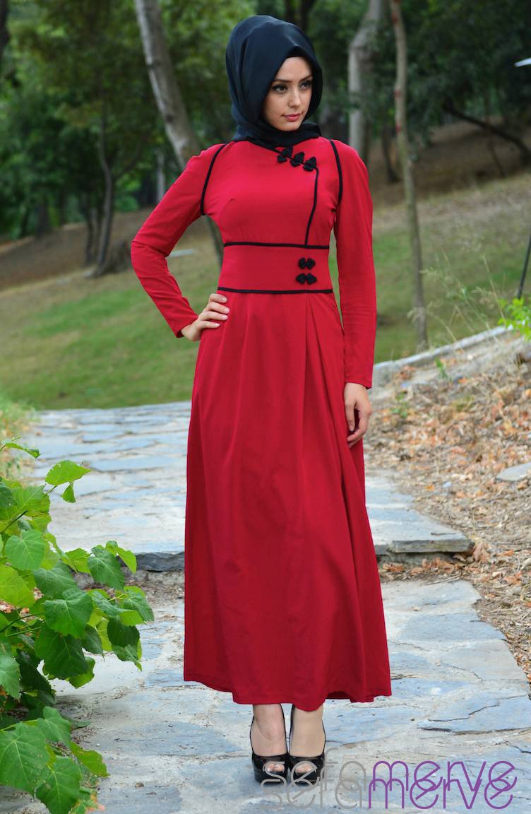 Claret Red Hijab Dress 8210-04 | Sefamerve