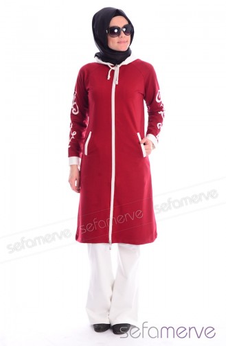 Minahill Tesettür Eşofman Takımı 4875-02 Bordo Ekru