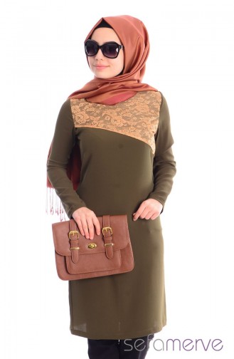 Zehra Uçar Lace Tunic 8891-01 Khaki 8891-01