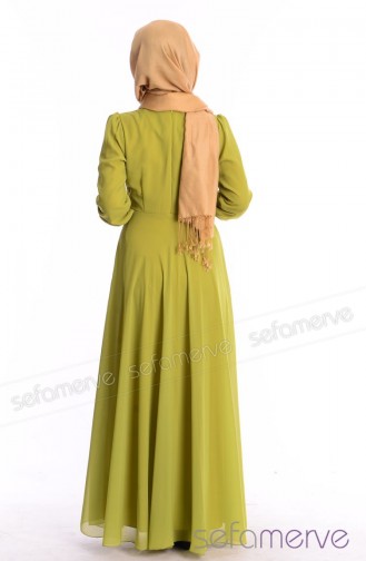 ZRF Tesettür Elbise 0413-03 Fıstık Yeşili