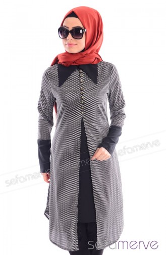 Tesettür Tunik Zernişan 4327-01 Siyah Beyaz