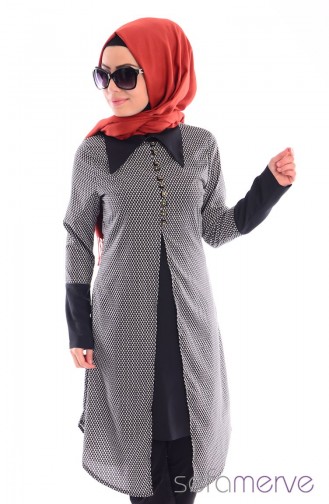 Tesettür Tunik Zernişan 4327-01 Siyah Beyaz