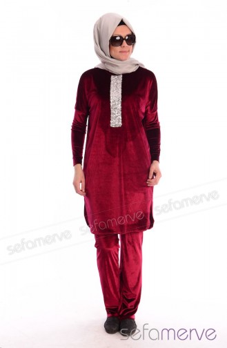 Belemir Kadife Tesettür Eşofman Takım 7533-01 Bordo