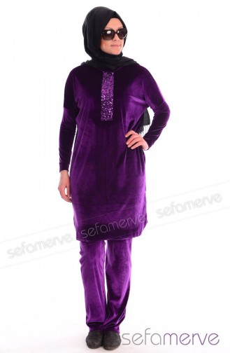 Belemir Kadife Tesettür Eşofman Takım 7533-04 Mor