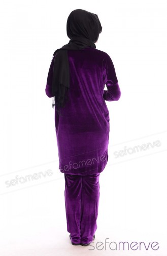 Belemir Kadife Tesettür Eşofman Takım 7533-04 Mor