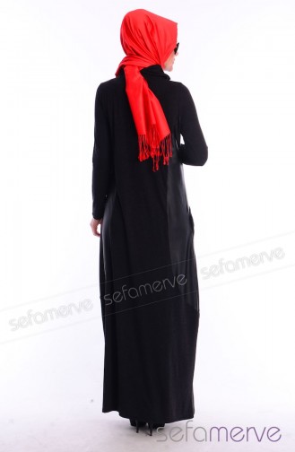 Schwarz Hijab Kleider 3800K-03